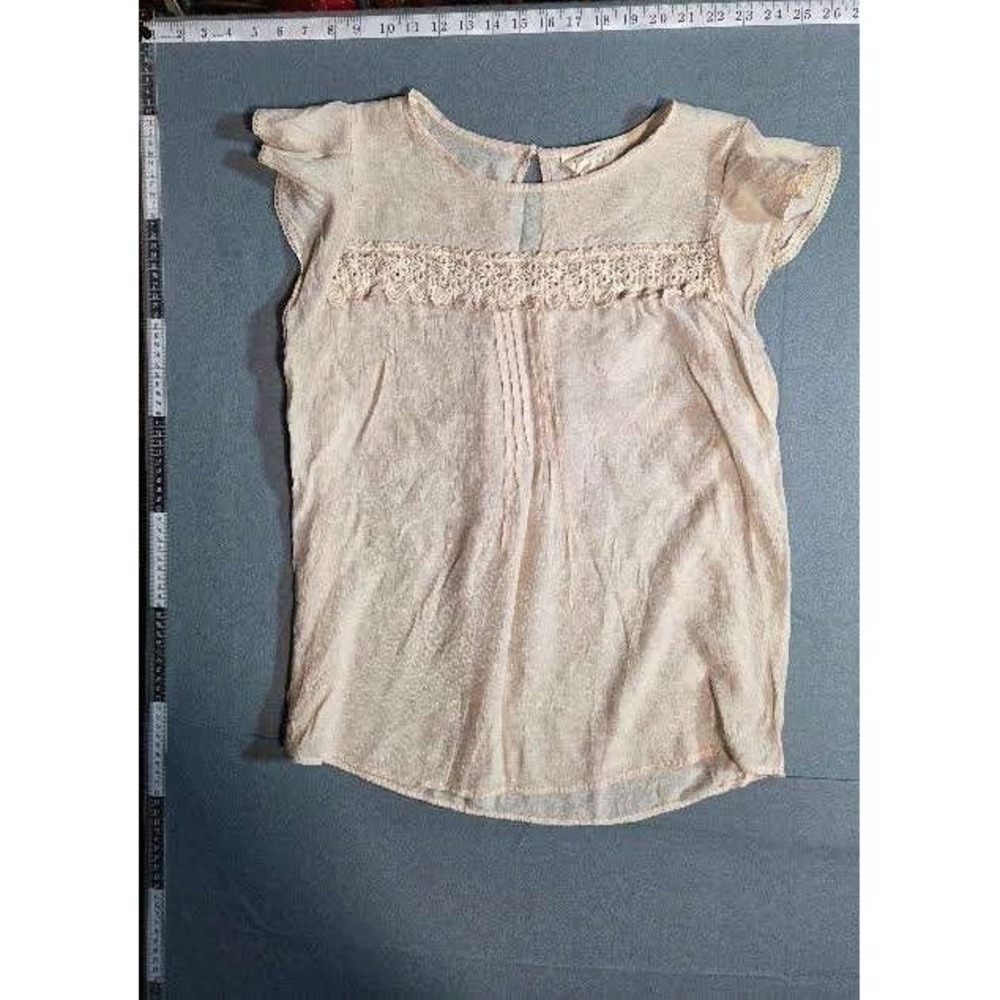 Perch Eubank Hemmer Peach Crochet Lace Pintuck Flutter Sleeve Blouse 1XL